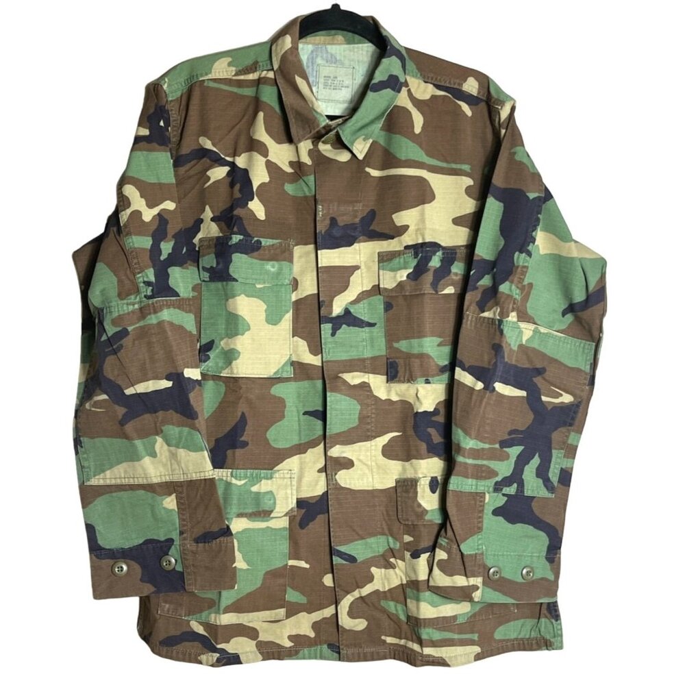 US Army BDU Uniform Jacket Woodland Ripstop Camo Hot 80s  Military M-Long
